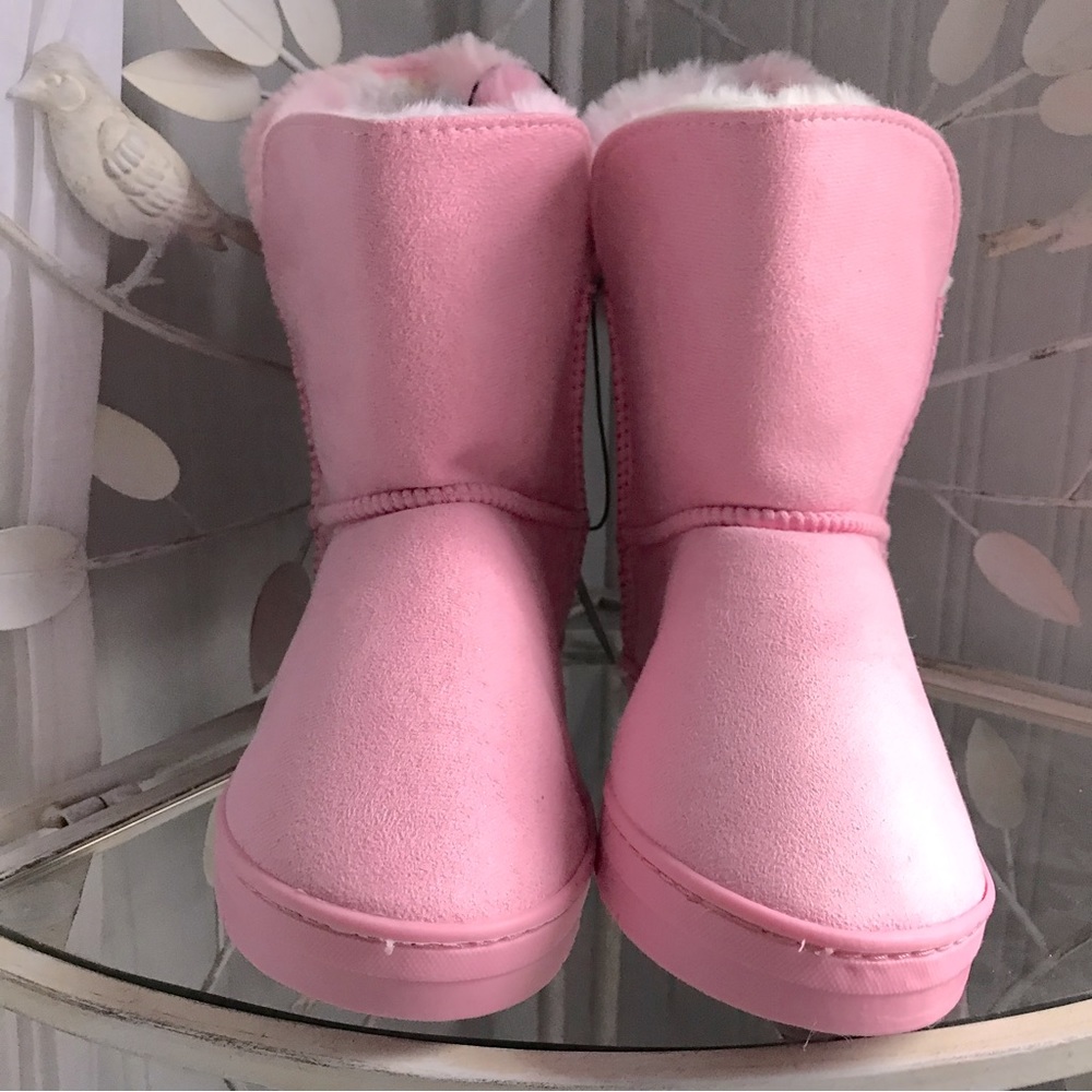 Sz 3 “bebe girls” Pink Microsuede Faux Fur Boots - Girls  Little Kid Size 3 - Picture 4 of 6